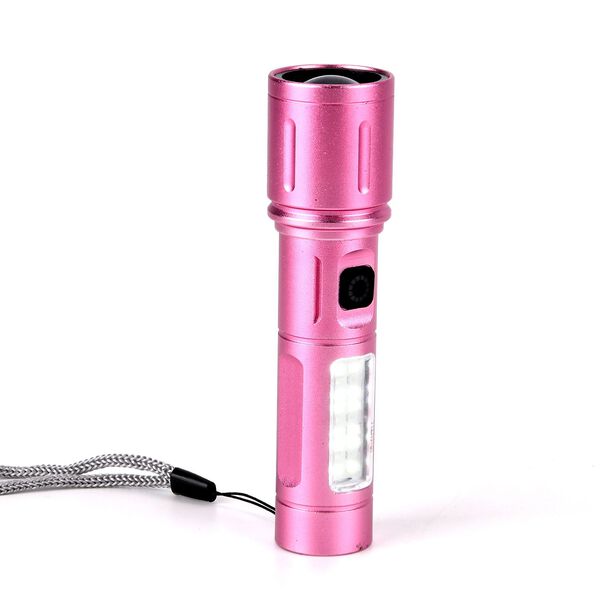 LIVMORE 6 in 1 LED-Taschenlampen aus Metall mit SOS Funktion, wiederaufladbar, 14x3,5cm, Rosa image number 4
