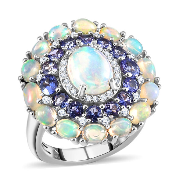 Natürlicher, äthiopischer Opal und AA Tansanit-Ring, 925 Silber platiniert  ca. 4,83 ct image number 4