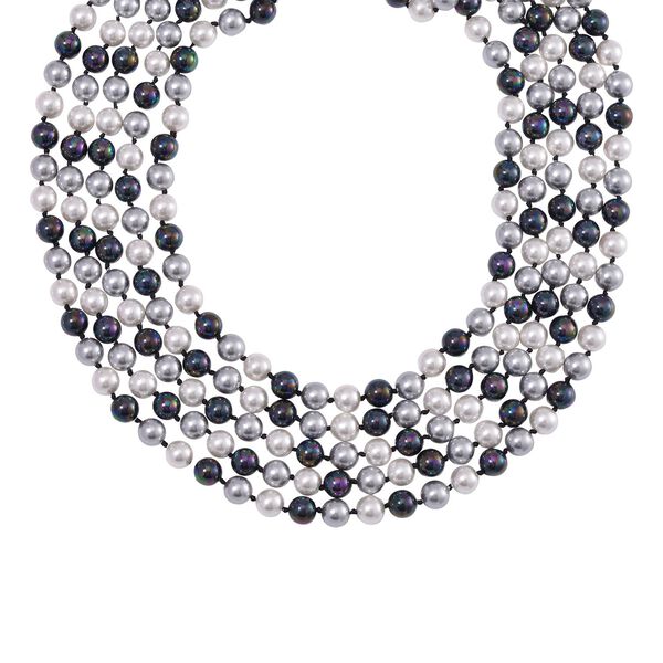 Mehrstr&auml;ngige mehrfarbige Muschelkernperlen-Halskette, 255 cm