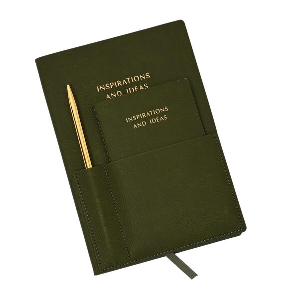 Notizbuch-Set, Gr&uuml;n, 2 Gr&ouml;&szlig;en, PU-Einband, Metallstift, Geschenkbox Schwarz