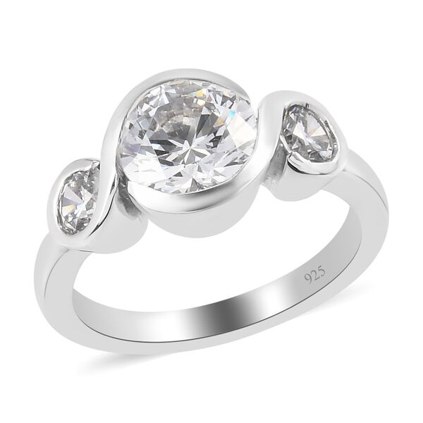 LUSTRO STELLA Hergestellt mit ZIRKONIA 3 Stein Ring 925 Silber Platin-Überzug (Größe 16.00) ca. 3,45 ct image number 4