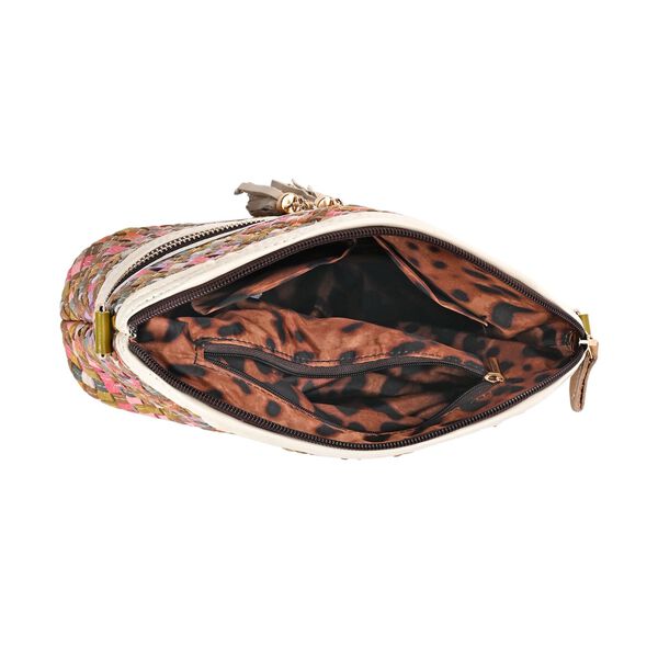 Chaos by Elsie - Gewebte Echtleder Crossbody Tasche, Beige image number 5