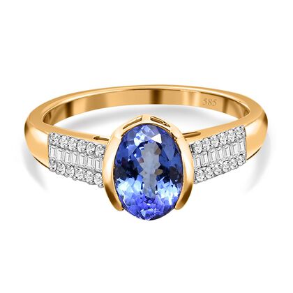 AAA Tansanit, wei&szlig;er Diamant Ring, 585 Gelbgold (Gr&ouml;&szlig;e 19.00) ca. 1.60 ct