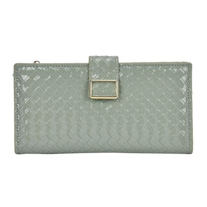 Gepr&auml;gte PU-Leder Brieftasche mit gewebtem Muster und RFID-Schutz, Gr&ouml;&szlig;e: 19.5x2.5x9.5cm, olivgr&uuml;n(exterior): Button-1 Pockets (interior): Card slot-20,Zipped-1 Size:19.5x2.5x9.5cm      