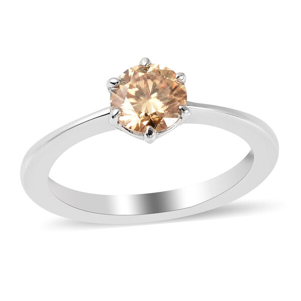 Champagner Moissanit Solitär Ring 925 Silber Rhodium-Überzug image number 3
