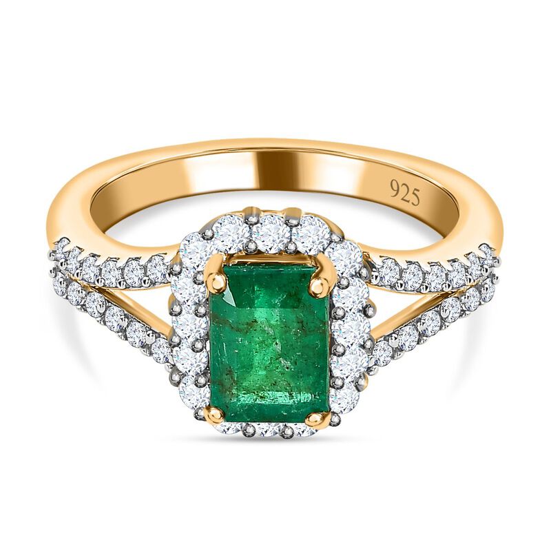 AAA Kagem Sambischer Smaragd, Weißer Zirkon Ring, 925 Silber Gelbgold Vermeil, (Größe 19.00), ca. 1.58 ct image number 0
