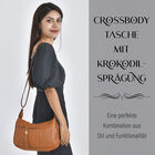 Crossbody-Tasche aus Leder mit Krokodilprägung, Orange image number 7