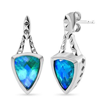 Paraiba Pfau Triplette Quarz Ohrringe, 925 Silber platiniert ca. 5.84 ct