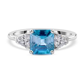 Kambodschanischer, blauer und weißer Zirkon-Ring, 925 Silber platiniert, ca. 2.75 ct