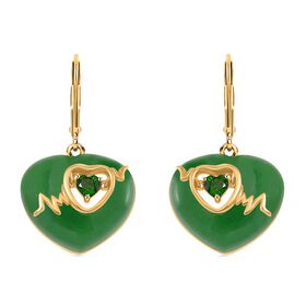 Grüne Jade, Natürlicher Chromdiopsid Ohrringe 925 Silber Gelbgold Vermeil ca. 17,00 ct
