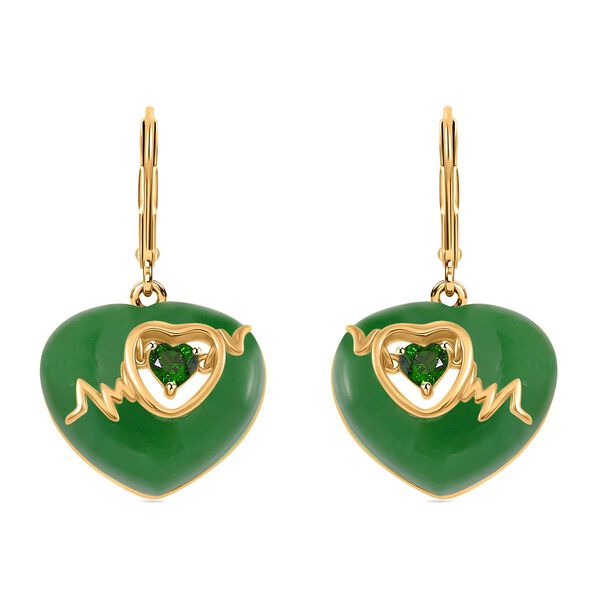 Grüne Jade, Natürlicher Chromdiopsid Ohrringe 925 Silber Gelbgold Vermeil ca. 17,00 ct image number 0