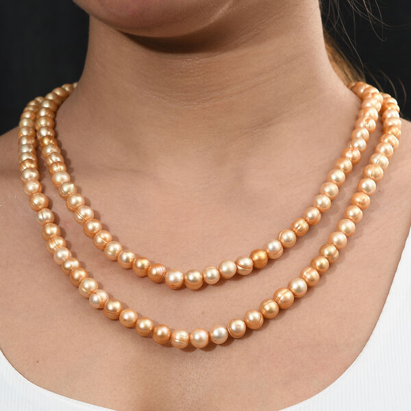 Golden gef&auml;rbte Perle 107cm Halskette image number 2