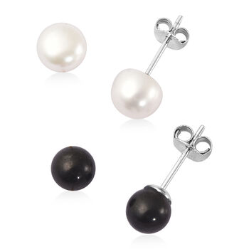 2er Set - S&uuml;&szlig;wasserzuchtperlen und Schungit-Ohrstecker, 925 Silber ca. 2,50 ct