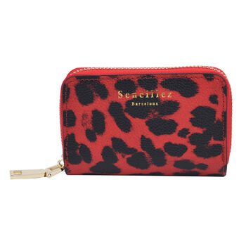 SENCILLEZ Geldb&ouml;rse aus 100% echtem Leder und RFID Schutz, Leopardenmuster, Gr&ouml;&szlig;e 12x2x8 cm, Schwarz und Rot