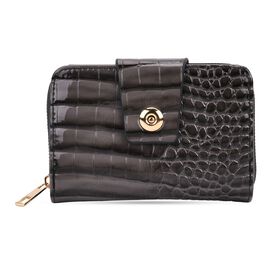 Elegante Geldbörse mit Krokoprägung, RFID-Schutz, 14,5×9,5cm, Schwarz
