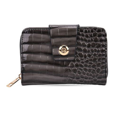 Elegante Geldbörse mit Krokoprägung, RFID-Schutz, 14,5×9,5cm, Schwarz image number 0