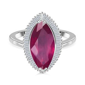 Rubin Afrikanisch und Diamant Halo Ring 925 Silber Platin-Überzug