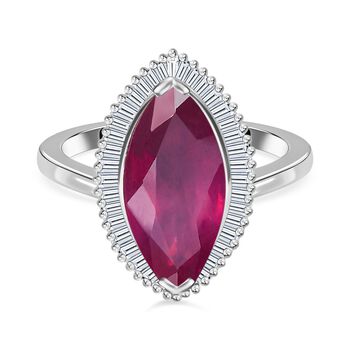 Rubin Afrikanisch und Diamant Halo Ring 925 Silber platiniert (Gr&ouml;&szlig;e 19.00) ca. 3,65 ct