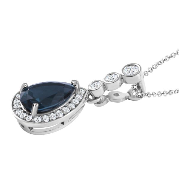 London Blau Topas und wei&szlig;er Zirkon Anh&auml;nger mit Kette, 925 Silber, 925 Silber rhodiniert ca. 2.59 ct image number 2