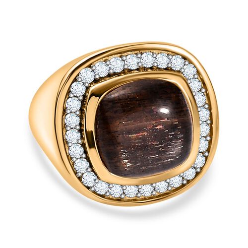 AA goldglänzender Mondstein und Zirkon-Ring image number 0