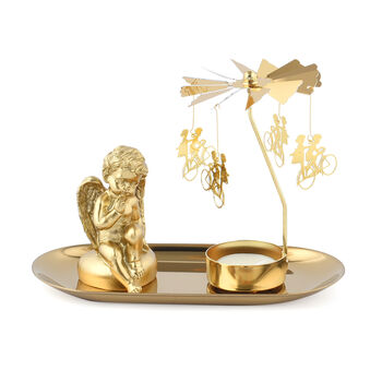 The 5th Season - nachdenklicher Schutzengel mit drehbarem Kerzenhalter und 10 Teelichtern, nachdenklich