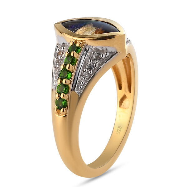 Kanadischer Ammolit und nat&uuml;rlicher Chromdiopsid-Ring, 925 Silber Gelbgold Vermeil  ca. 1,50 ct image number 5