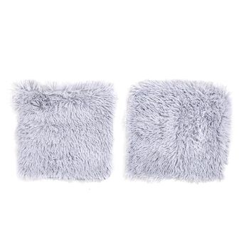 2er-Set Kunstfell-Kissenbezug, Grau