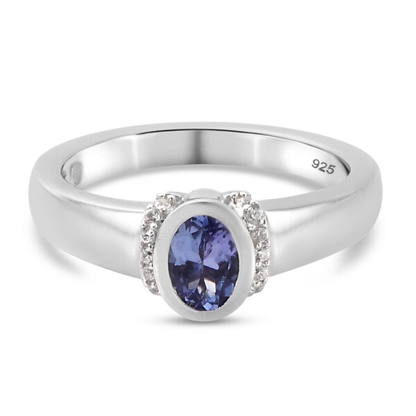 Tansanit und Zirkon Ring 925 Silber platiniert  ca. 0,51 ct