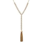 Weiße Kristall-Halskette, ca. 70 cm, goldfarben