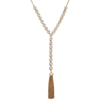 Wei&szlig;e Kristall-Halskette in Goldton, 70 cm - 50 ct.