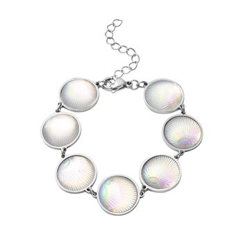 Muschel-inspiriertes Harzperlen-Design Armband, ca. 18.5 cm+ 5 cm extender, Reiner Edelstahl, Wei&szlig;