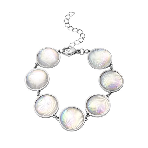 Muschel-inspiriertes Harzperlen-Design Armband, ca. 18.5 cm+ 5 cm extender, Reiner Edelstahl, Wei&szlig;