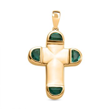 Smaragd-Quarz Triplette Anh&auml;nger 925 Silber vergoldet ca. 2.28 ct