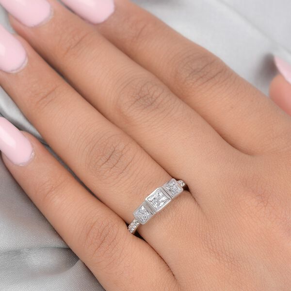 LUSTRO STELLA Hergestellt mit ZIRKONIA 3 Stein Ring 925 Silber Platin-&Uuml;berzug (Gr&ouml;&szlig;e 16.00) ca. 1,88 ct image number 5