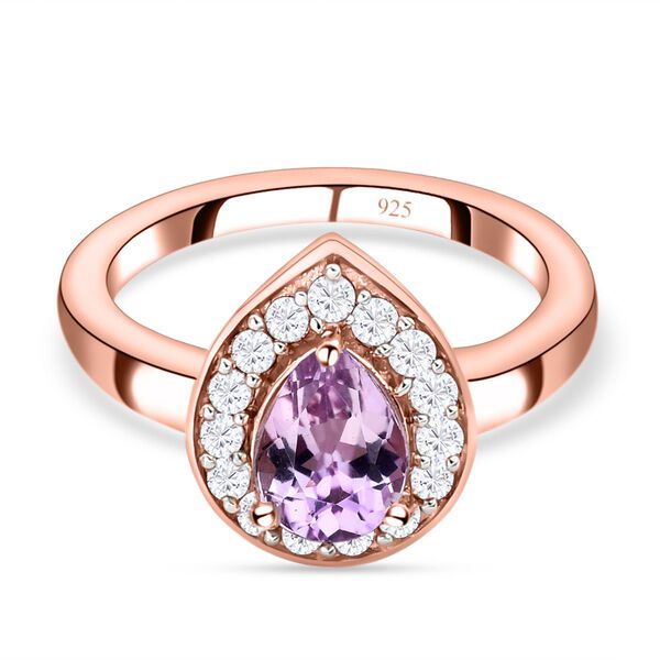 AA Martha Rocha Kunzit und wei&szlig;er Zirkon-Ring, 925 Silber Ros&eacute;gold Vermeil  ca. 2,00 ct