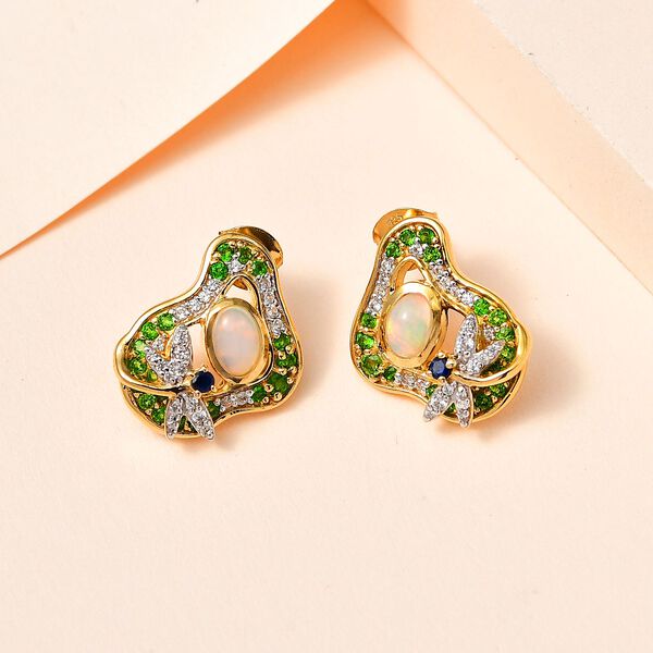 GP Italian Garden Kollektion - AA &auml;thiopische Welo Opal, Kanchanaburi blaue Saphir, Zirkon und Chromdiopsid-Ohrringe - 2,20 ct.