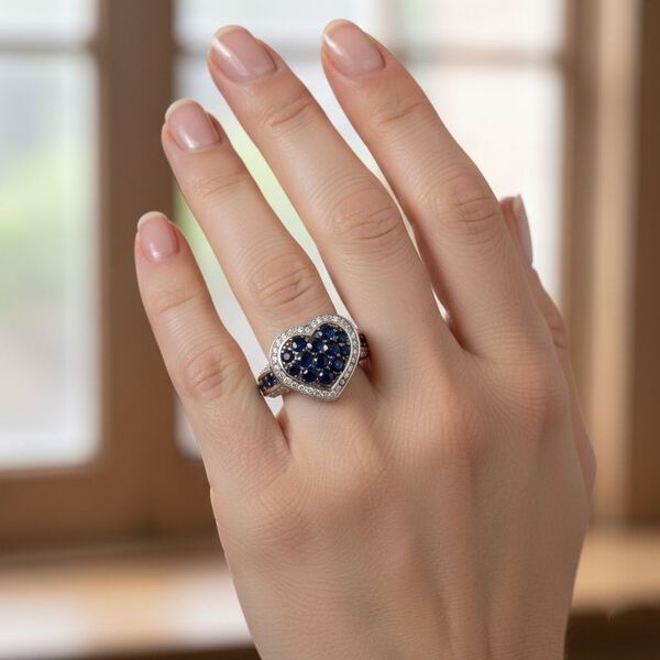 D'Joy Ceylon-Saphir, Wei&szlig;er Zirkon Ring 925 Silber rhodiniert (Gr&ouml;&szlig;e 20.00) ca. 2.74 ct image number 2