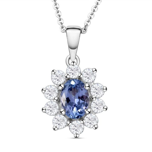 Tansanit und wei&szlig;er Zirkon-Anh&auml;nger mit Kette - 1,69 ct.