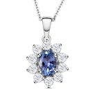 Tansanit und weißer Zirkon Anhänger mit Kette, 925 Silber platiniert ca. 1,69 ct