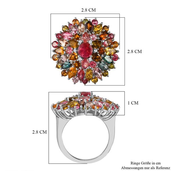 Natürlicher mehrfarbiger Turmalin Ring, 925 Silber platiniert, ca. 6.26 ct image number 7