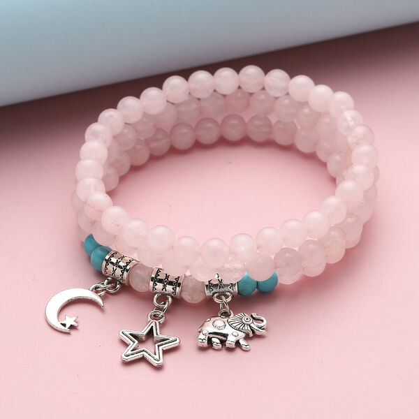 3er- Set blaues Howlit und Rosenquarz-Armband, 18 cm, ca. 198,50 ct image number 2