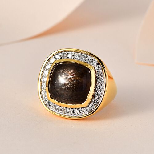 AA goldglänzender Mondstein und Zirkon-Ring image number 1