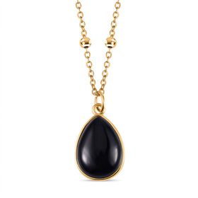 Schwarzer Glasachat Anhänger mit Kette, ca. 15.00 ct