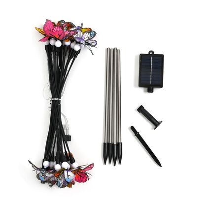 4er-Set Solar-Gartenlichter in Schmetterlingsform mit 6 warmwei&szlig;en LEDs, 8 Leuchtmodi, 70 cm, aus ABS und Metall, Schwarz