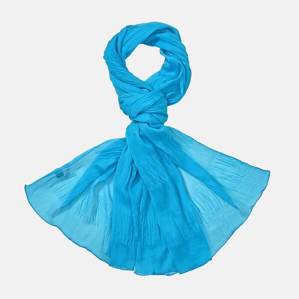 LA MAREY - 100% Maulbeeren-Seidenschal, Chiffon, 60x170 cm, Blau-Türkis image number 9