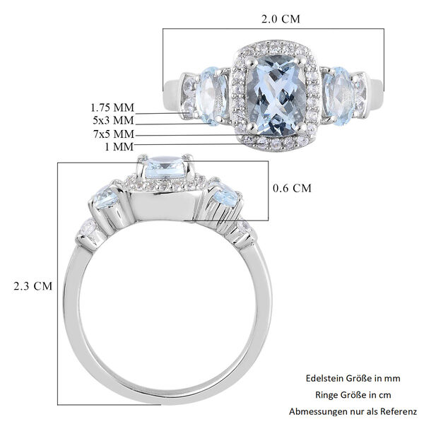Aquamarin und Zirkon Ring 925 Silber Platin-&Uuml;berzug image number 6