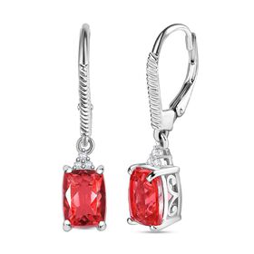 Lachs-Quarz Triplette, Weißer Zirkon Ohrringe 925 Silber ca. 3.42 ct
