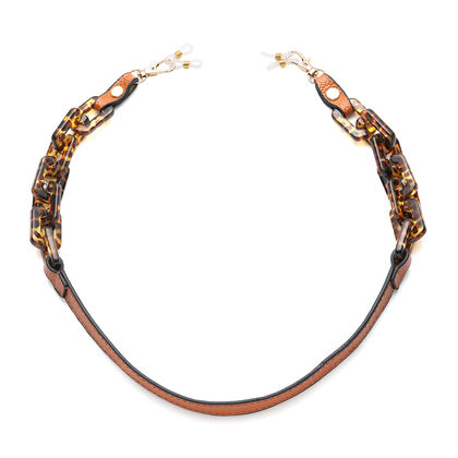 Brillenkette mit 100% Lederband, Leopardenmuster, Hellbraun und Gold