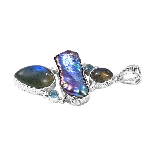 D'Joy S&uuml;&szlig;wasser Pfau Perle, Labradorit Anh&auml;nger 925 Silber rhodiniert 13.23 ct image number 4