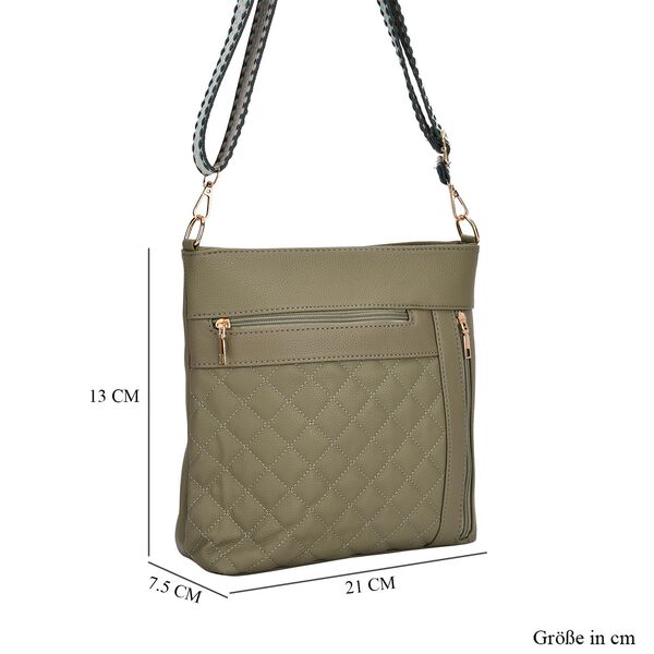 Crossbody-Tasche mit Steppmuster und Schultergurt, 3 Reißverschlussfächer, 21x13x7,5cm, Grün image number 7